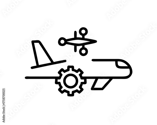 Illustration of an airplane with a gear and a drone