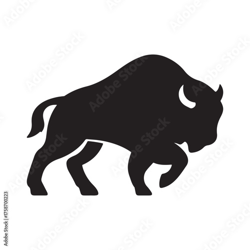 Majestic bison silhouette charging forward powerful wild animal symbol vector