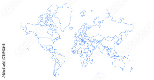 Modern world map vector illustration with clean flat design and simplified continents, neutral global graphic for business presentations, reports, data visualization and UI layouts