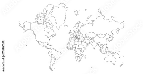 Editable world map vector with clean flat style and simplified geography, neutral global illustration for data visualization, business presentations, reports, charts and design backgrounds
