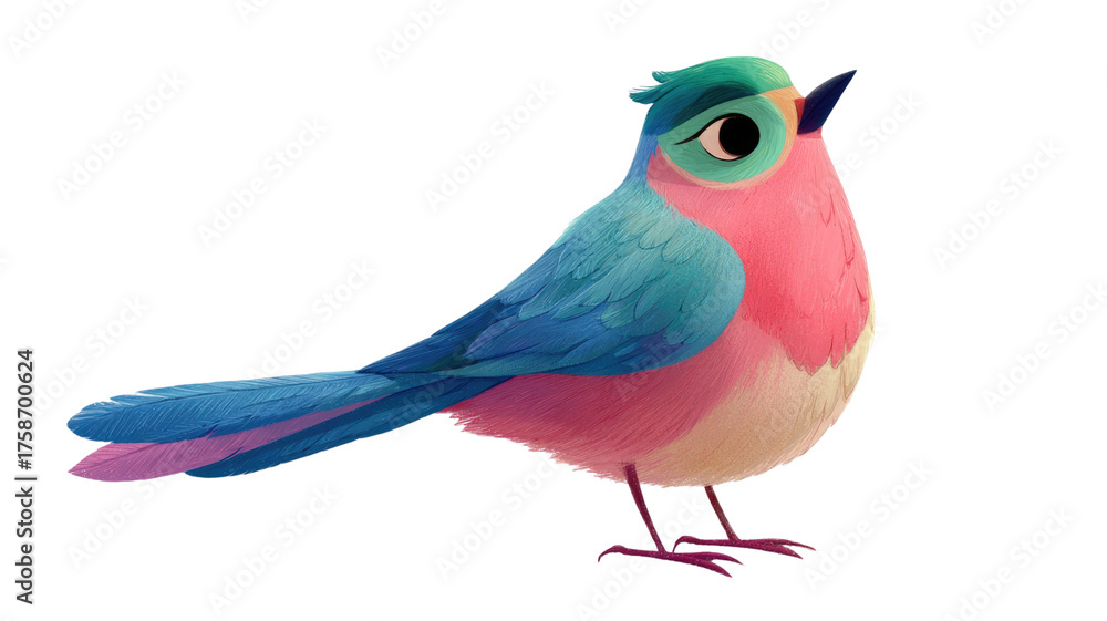 Obraz premium A cartoon bird with pink and light pink wings and body shown in cute playful style on white background