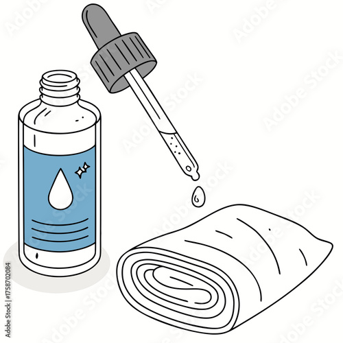 Serum bottle with dropper and towel