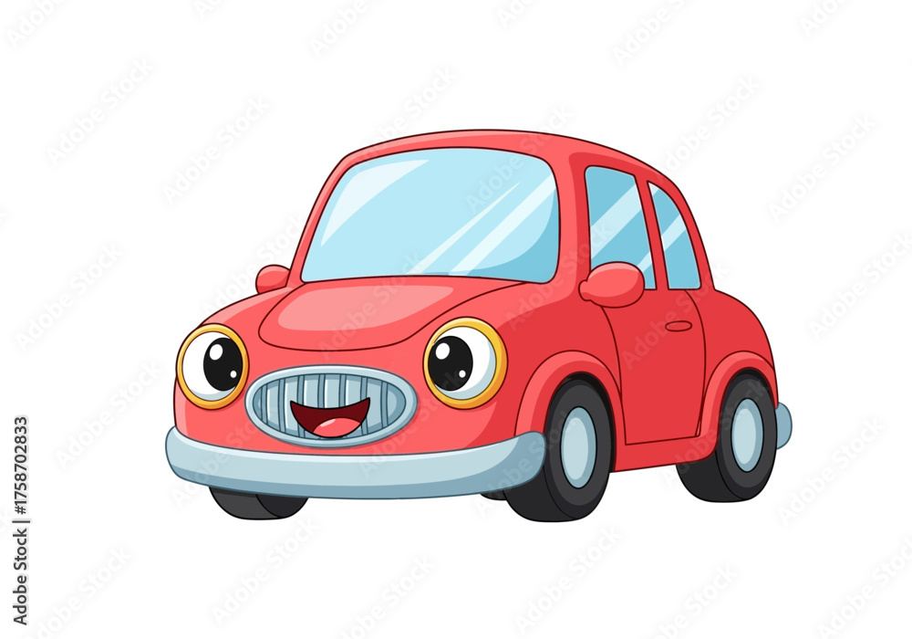 Obraz premium Cartoon red car isolated on white