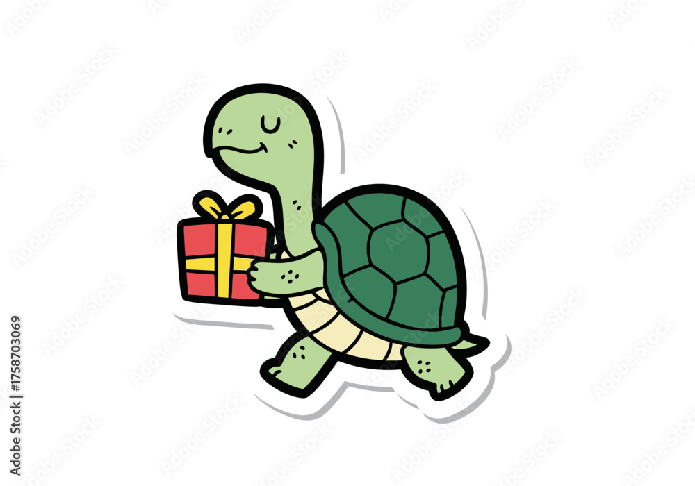 Fototapeta premium Cartoon tortoise carrying gift box isolated