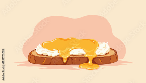Delicious bruschetta with ricotta and honey drizzle on a soft pastel background