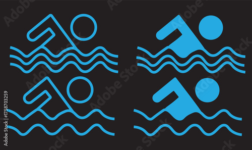 swimming icon outline illustration vector. showing safety rules and prohibition symbols. Swimming icon linear graphics set vector in black. Vector swim zone guideline symbols. 
