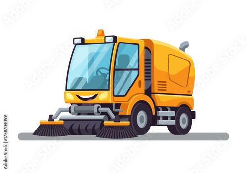 Illustrated street sweeper vehicle isolated white background