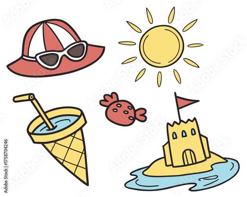 Summer beach vacation elements illustration set