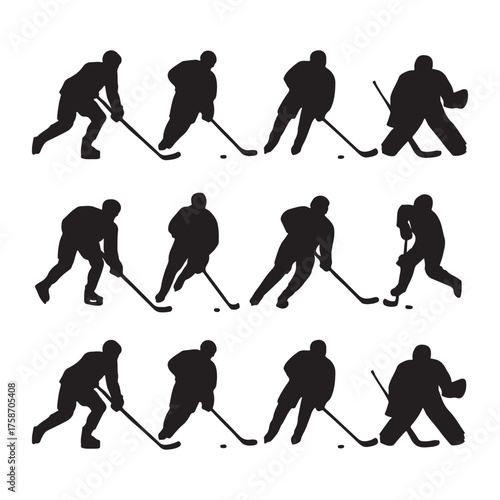 Dynamic Ice Hockey Player Silhouettes Set for Sports Design
