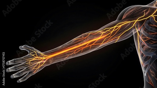 Detailed illustration of the human arm s intricate nervous system pathways
