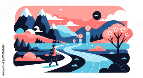A Hikers Journey Through a Vibrant Mountain Landscape.