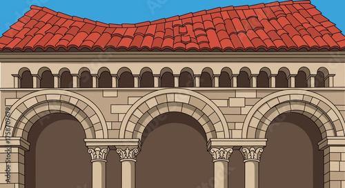 Ancient Roman Architecture with Arches and Columns.