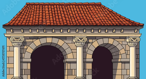 Architectural Marvel - A Detailed Illustration of a Stone Structure.