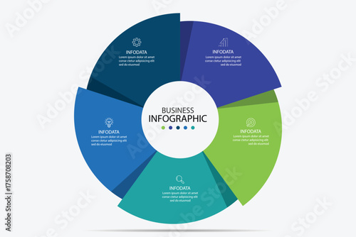 Vector infographic label design with circle infographic template design and 5 options or steps.