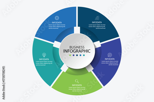 Vector infographic label design with circle infographic template design and 5 options or steps.