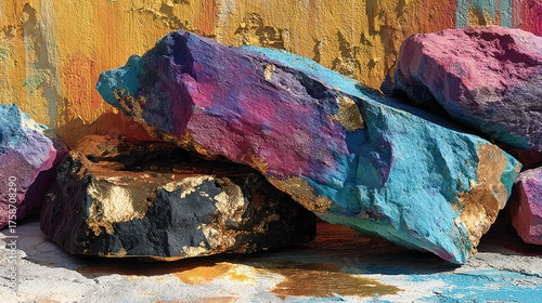 Colorful textured rocks and painted wall art