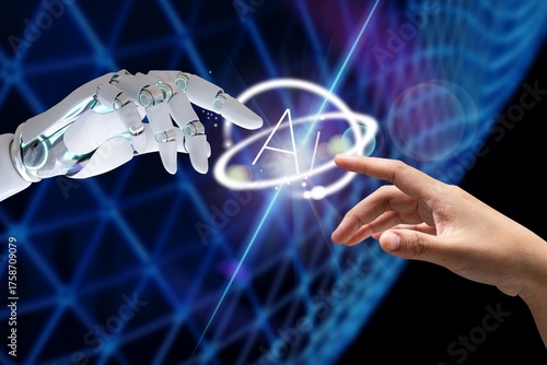 Technology human touch background, modern remake of The Creation of Adam