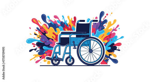 Dynamic wheelchair illustration with vibrant colors conveying accessibility and inclusion for healthcare, support, and disability awareness campaigns