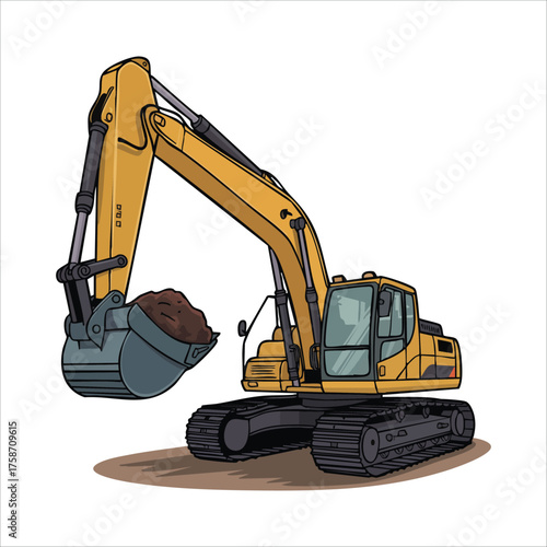 heavy duty excavator machine vector art isolated on white background