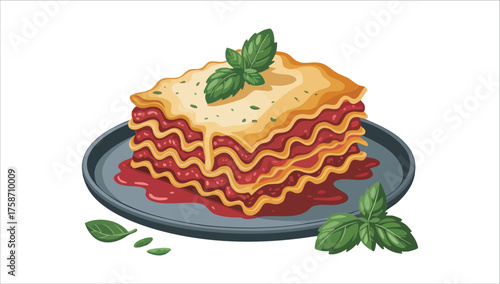 cartoon lasagna showing pasta meat and cheese strata vector art isolated white