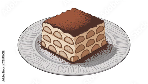 classic tiramisu slice showing coffee soaked layers vector art isolated white