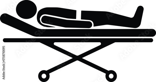A person lying on a stretcher with wheels in a clear silhouette style