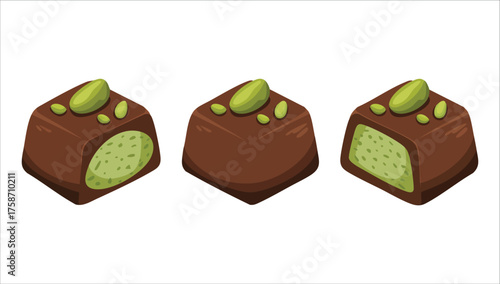 premium Dubai chocolate candies with pistachio paste vector art isolated white