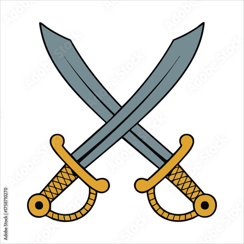 crossed pirate sabers in flat cartoon style vector art isolated white