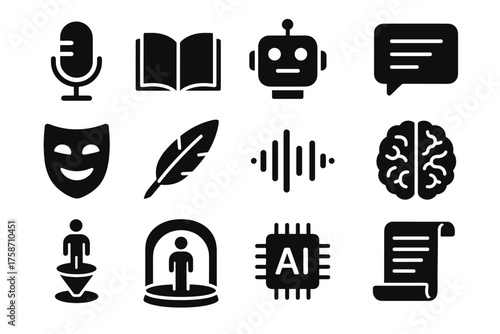 Speech writing vector storytelling open icons projection icon ai microphone brain scroll