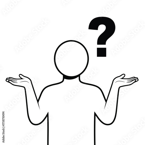 Vector illustration of person shrugging with a question mark above their head