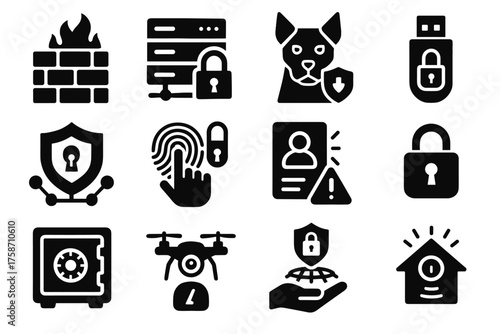 Modern icons alarm shield security panel usb icon secure vector drone smart