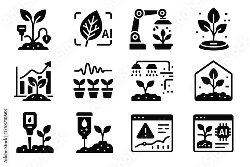 Analyzer tracker futuristic connected vector nutrient icon scan growth soil greenhouse plant