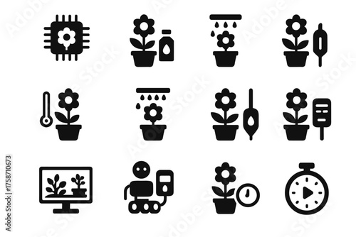 System display flower caretaker nutrient digital probe connected care growth icon bloom
