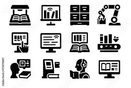 Devices vector guide icon shelf reading library monitor tracker book connected