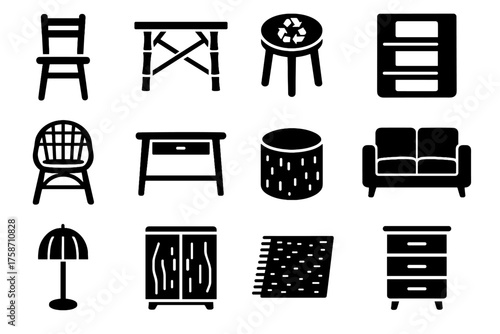 Icons armchair wood plastic cabinet icon vector furniture eco bamboo jute sustainable