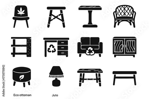 Cabinet vector friendly biodegradable furniture recycled sustainable icon side ottoman bench coffee