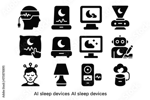 Robotic digital vector device icon monitor journal sleep ai dashboard pad