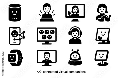 Icons robotic tracker assistant icon connected smart companion automated vector friend virtual
