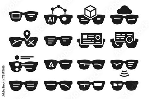 Vector icon augmented virtual ar connected glasses assistant panel display guidance smart