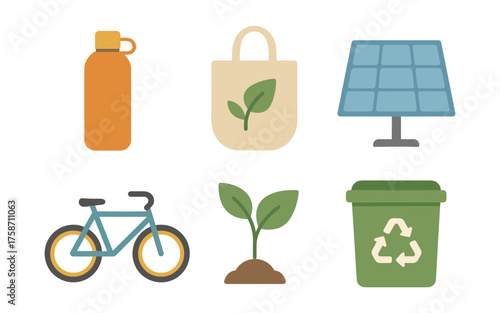 Eco-friendly lifestyle icons: reusable, renewable, and sustainable solutions