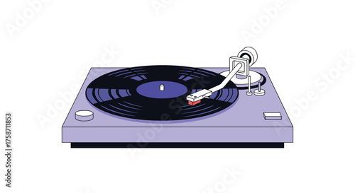 Vintage vibes with a sleek purple record player spinning a vinyl record, perfect for music lovers and retro enthusiasts seeking a touch of nostalgia and style