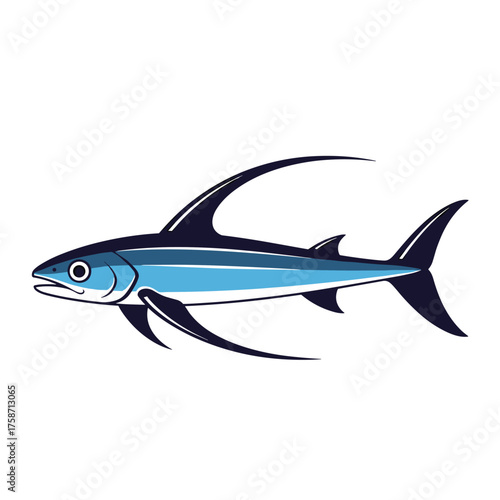 A detailed illustration of a swift predatory ocean fish with sharp fins and a streamlined body.