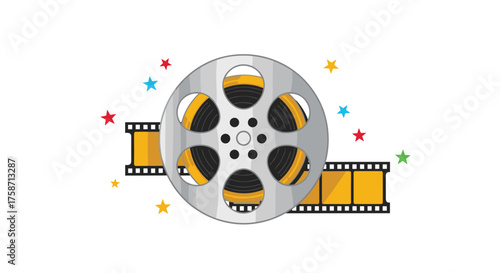 Cinema film reel with vibrant stars for your next movie project or media campaign that captures the joy of filmmaking and creative storytelling