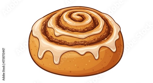 Delicious cinnamon roll with creamy frosting isolated on white background