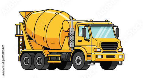 Vibrant yellow cement mixer truck perfect for construction themed designs, children's books, or transportation projects - instantly add a touch of fun and industry