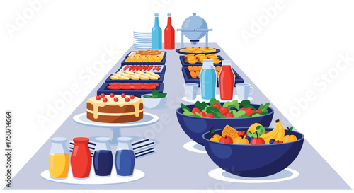 A delicious buffet spread with fresh salads, tasty entrees, and decadent cake for your next event - catering perfection for any occasion