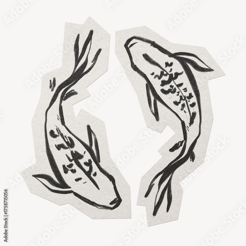 Photography Carp fish sticker ink brush animal white border