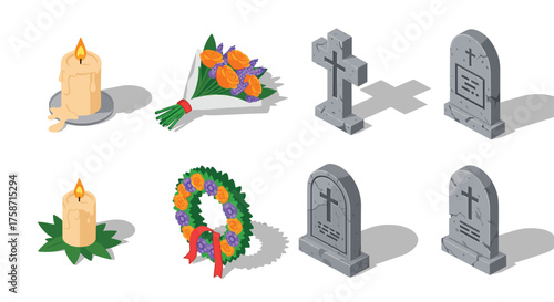 Remembering loved ones with candles, flowers, and tombstones to honor their memory and legacy for memorial designs and remembrance projects