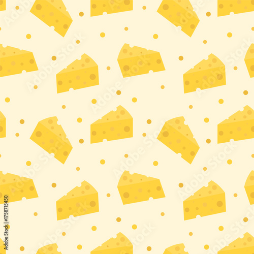 Seamless pattern with sliced cheese isolated on background.Food repeat pattern.Vector graphic surface wallpaper.