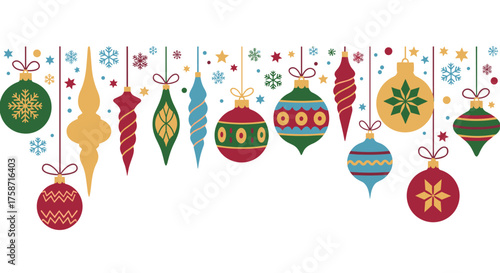 Celebrate the festive season with charming hanging ornament decorations and snowflakes, perfect for adding a touch of Christmas cheer to your holiday designs